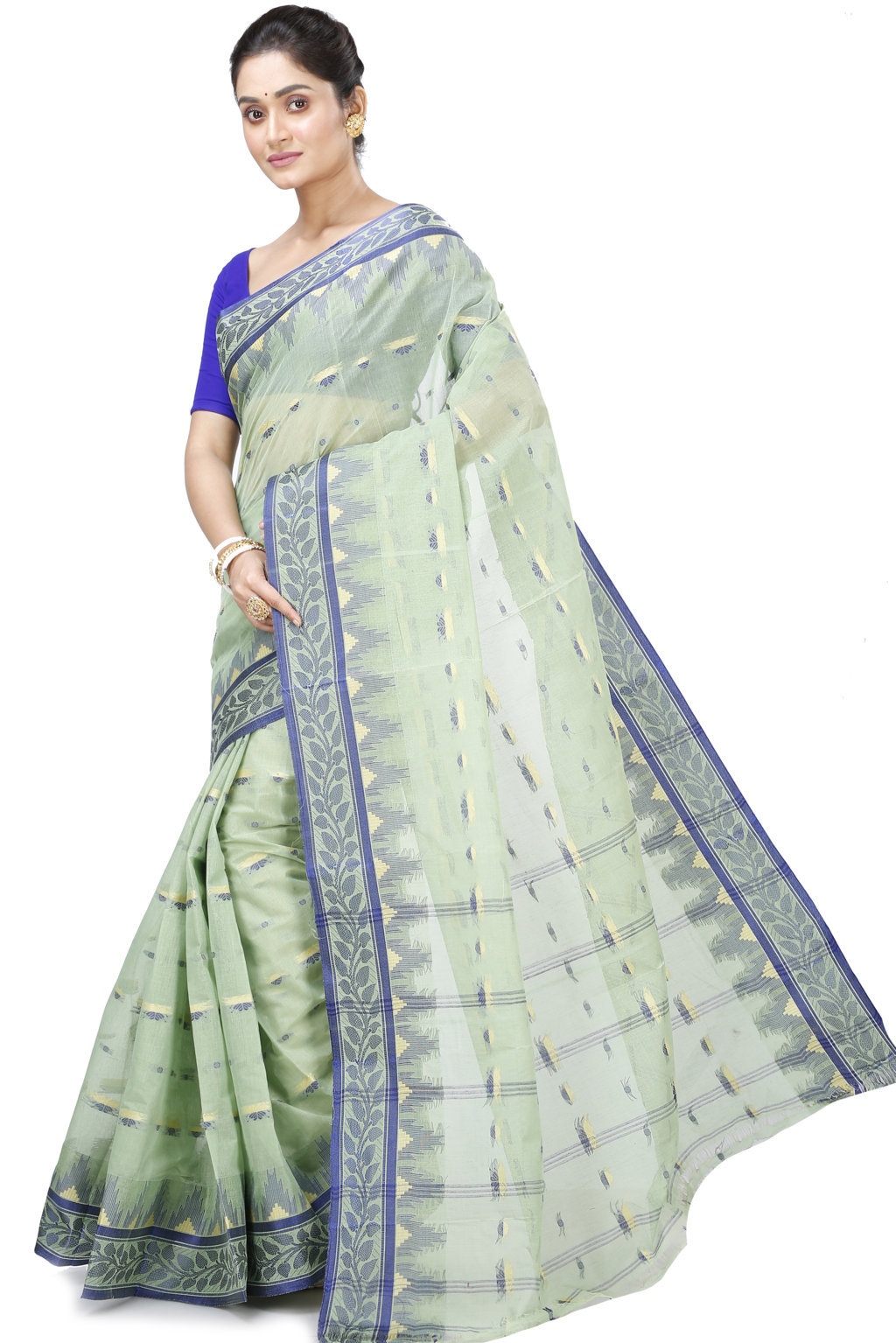 See Green Pure Cotton Gunjan Tant Saree (935)